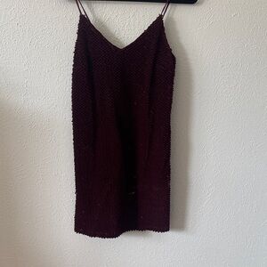 Burgundy velvet and sequined Sleeveless Dress